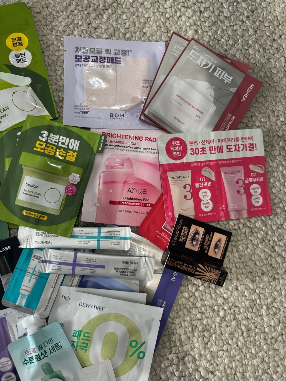 Assorted Korean skincare samples